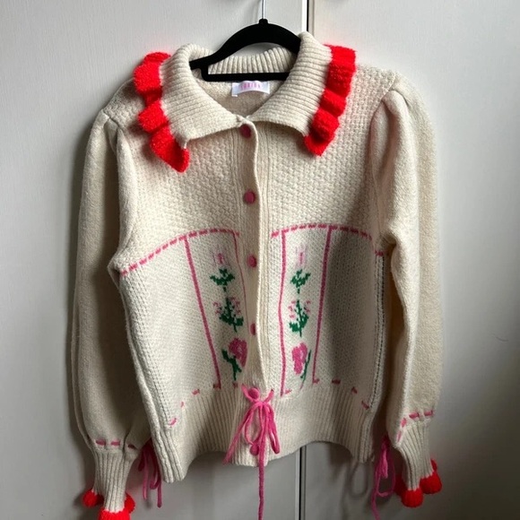 Elegant Cream Cardigan with Pink Accents